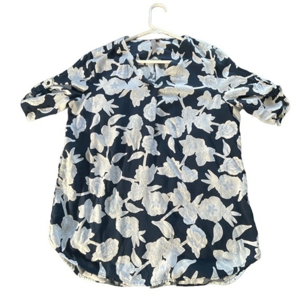 Women's Brina & Em Navy Blouse Anthropologie Bohemian Size Med EUC #7241